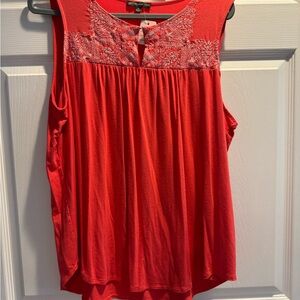 Adrianna Papell Coral Tank Top with white embroidered Detail